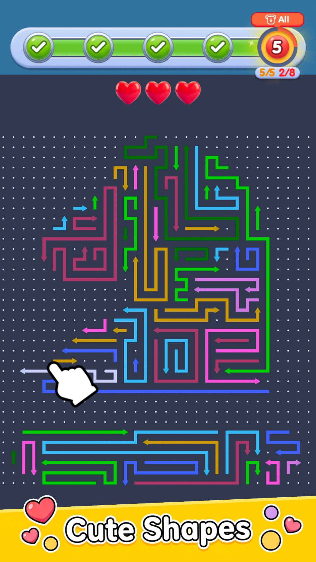 Puzzle screen with varied arrow layout